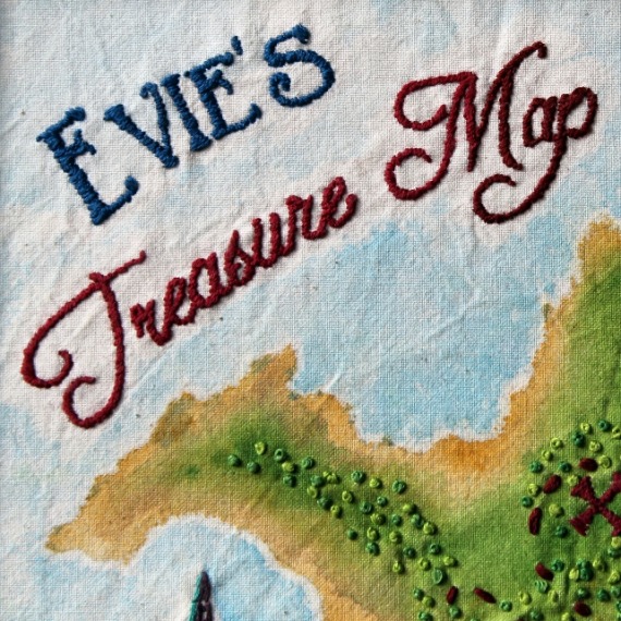 Evie 's Treasure Map - hand painted and stitched - Misericordia 2014
